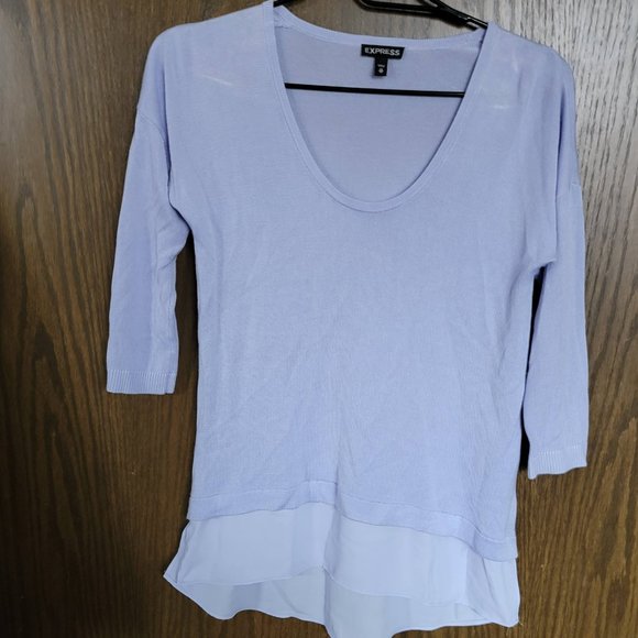 Express Lavender Scoop Neck Ruffle Hem Tunic Sweater Size XS - Picture 4 of 15